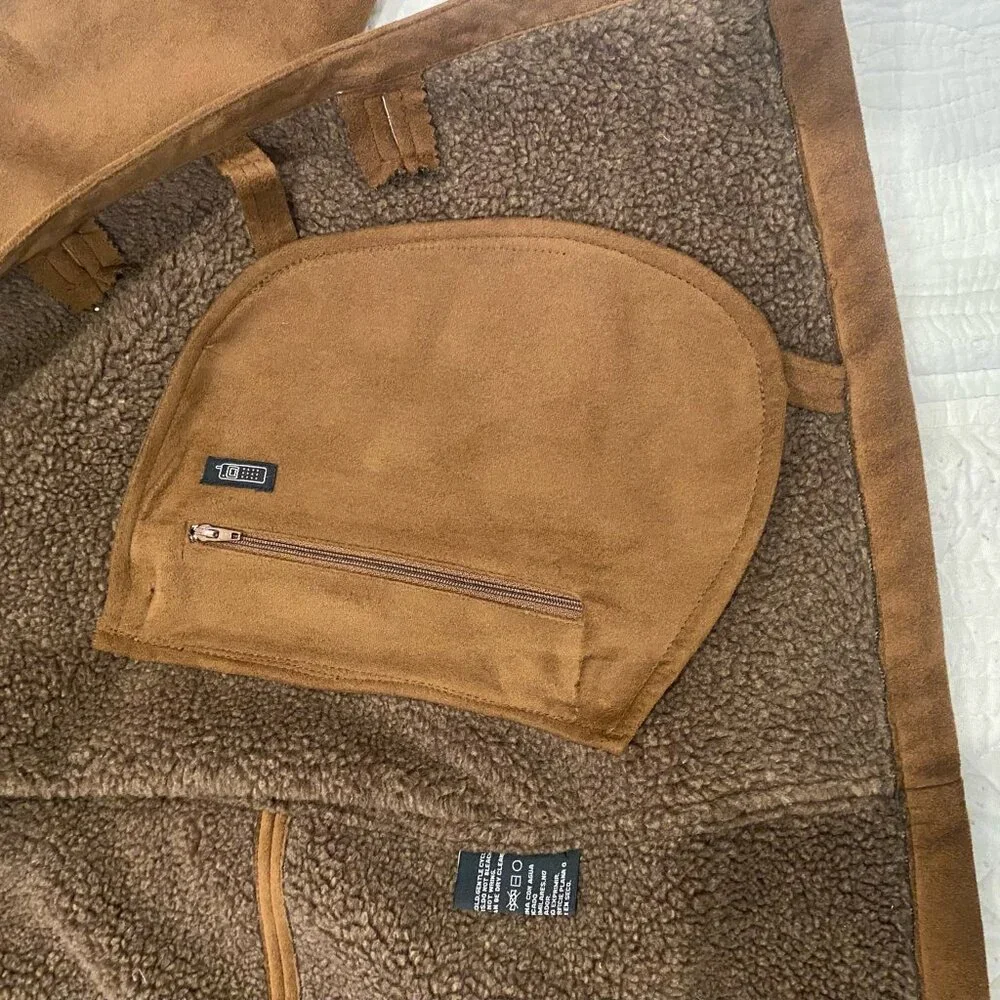 Weatherproof XL Faux Suede Sherpa Bomber Jacket w/ Phone Pouch - Picture 6 of 9
